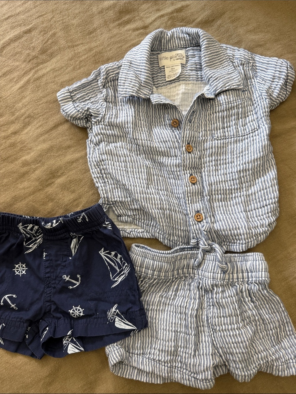 Carter's Blue & White Striped Button-Front Kids Shirt and Shorts Set